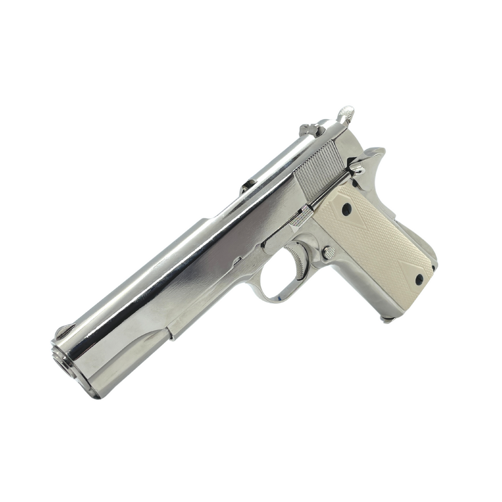 Nickel Plated Ivory 3305 Custom G/E 1911 Gas Pistol - Gel Blaster